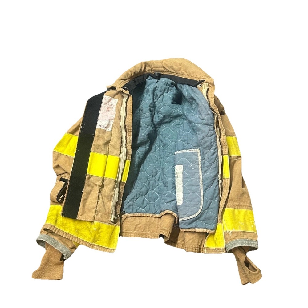 Vintage 1992 Globe Firefighter Turnout Jacket Tan Nomex Reflective Size 42 9-92 - Picture 2 of 7